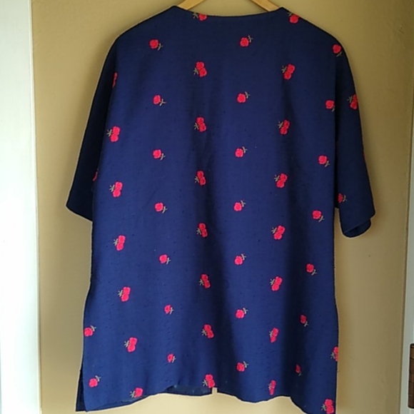 Kimono Roses Blue Red Embroidery Short Sleeve - Picture 8 of 8
